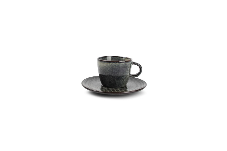 Coffee & Tea Salt&Pepper | Mocha Cup 9Cl And Saucer Green/Blue Stitch