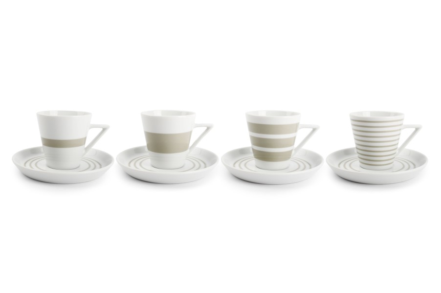 Coffee & Tea Salt&Pepper | Cup 19Cl And Saucer Sage Green Stripes - Set/4